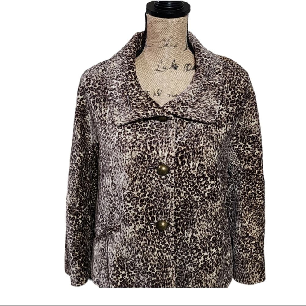 Talbots Womens Petite Brown Leopard Swing Jacket Animal Print Velvet size 6P